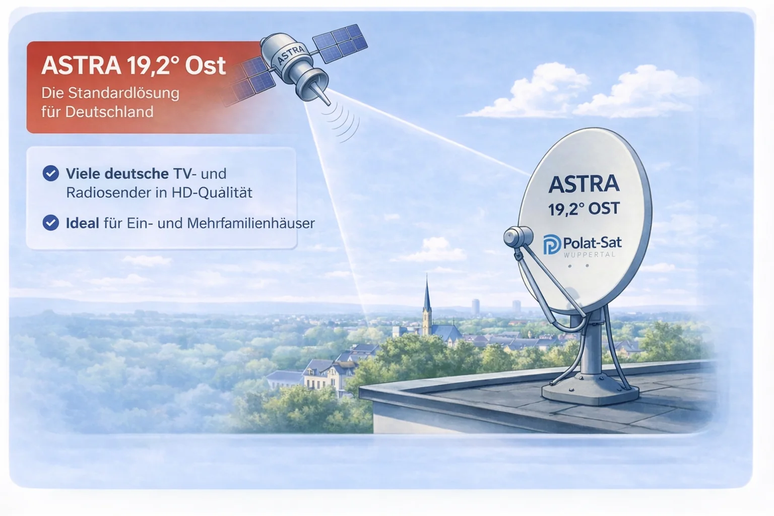 Illustration zu Astra 19,2 Ost mit Deutschlandkarte und hervorgehobenem NRW